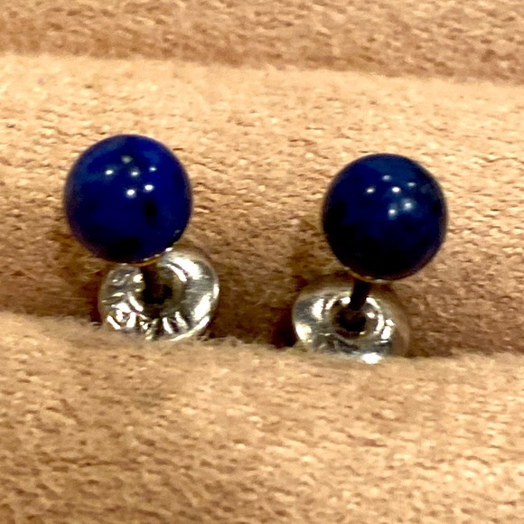 Vintage Lapis Stud Earrings - Picture 4 of 4